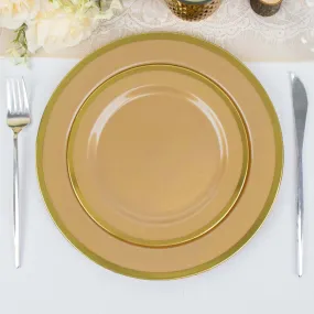 10 Pack 7" Regal Gold Round Plastic Dessert Plates, Disposable Appetizer Salad Plates