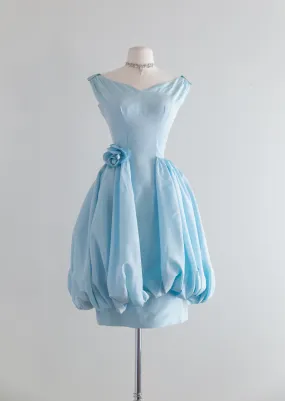 1950's Pale Blue Taffeta Party Dress With Adorable Bubble Skirt / Waist 24