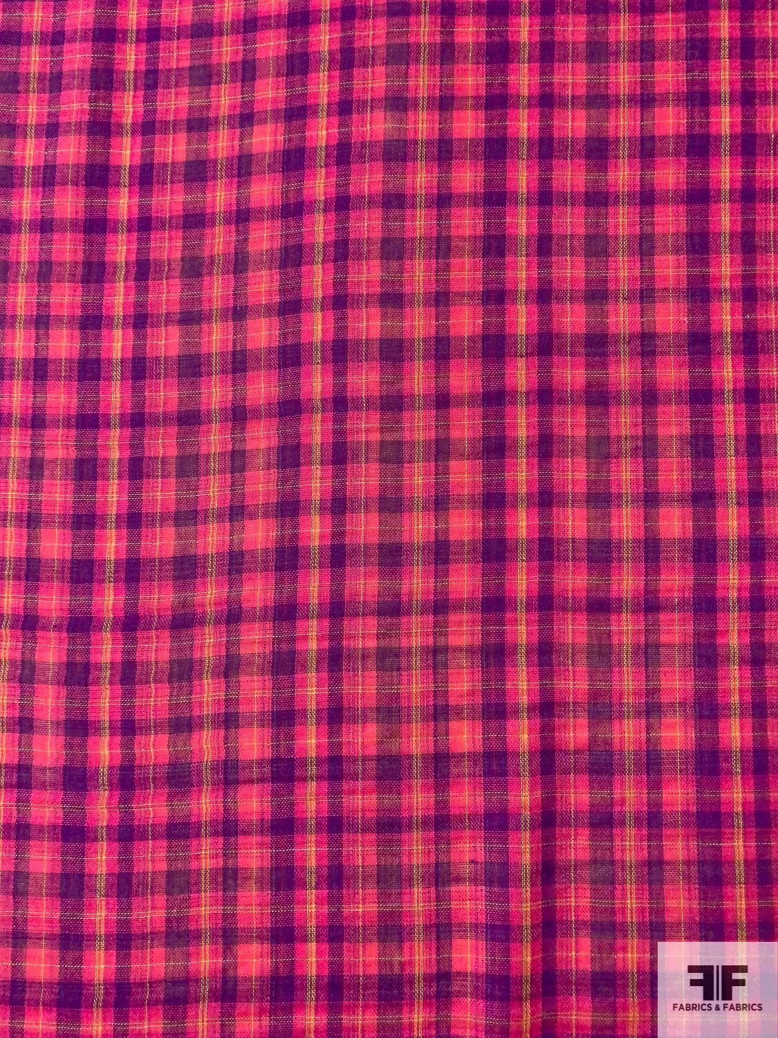 2-Ply Double Sided Plaid Cotton Voile - Hot Pink / Purple / Yellow