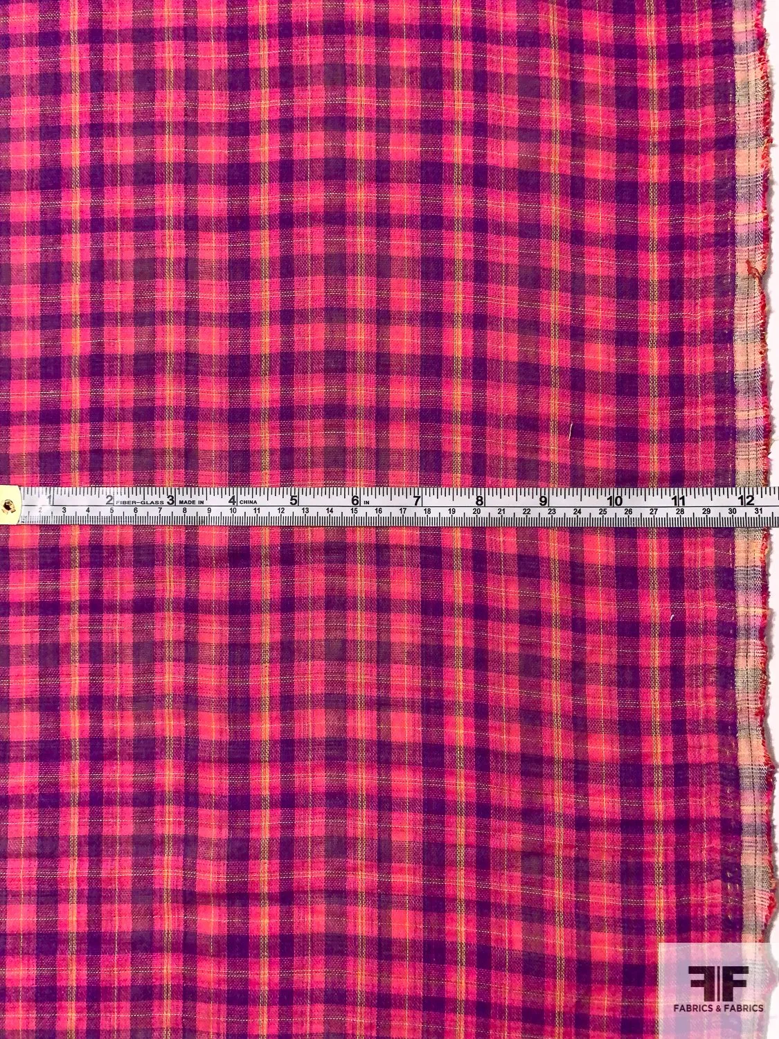 2-Ply Double Sided Plaid Cotton Voile - Hot Pink / Purple / Yellow