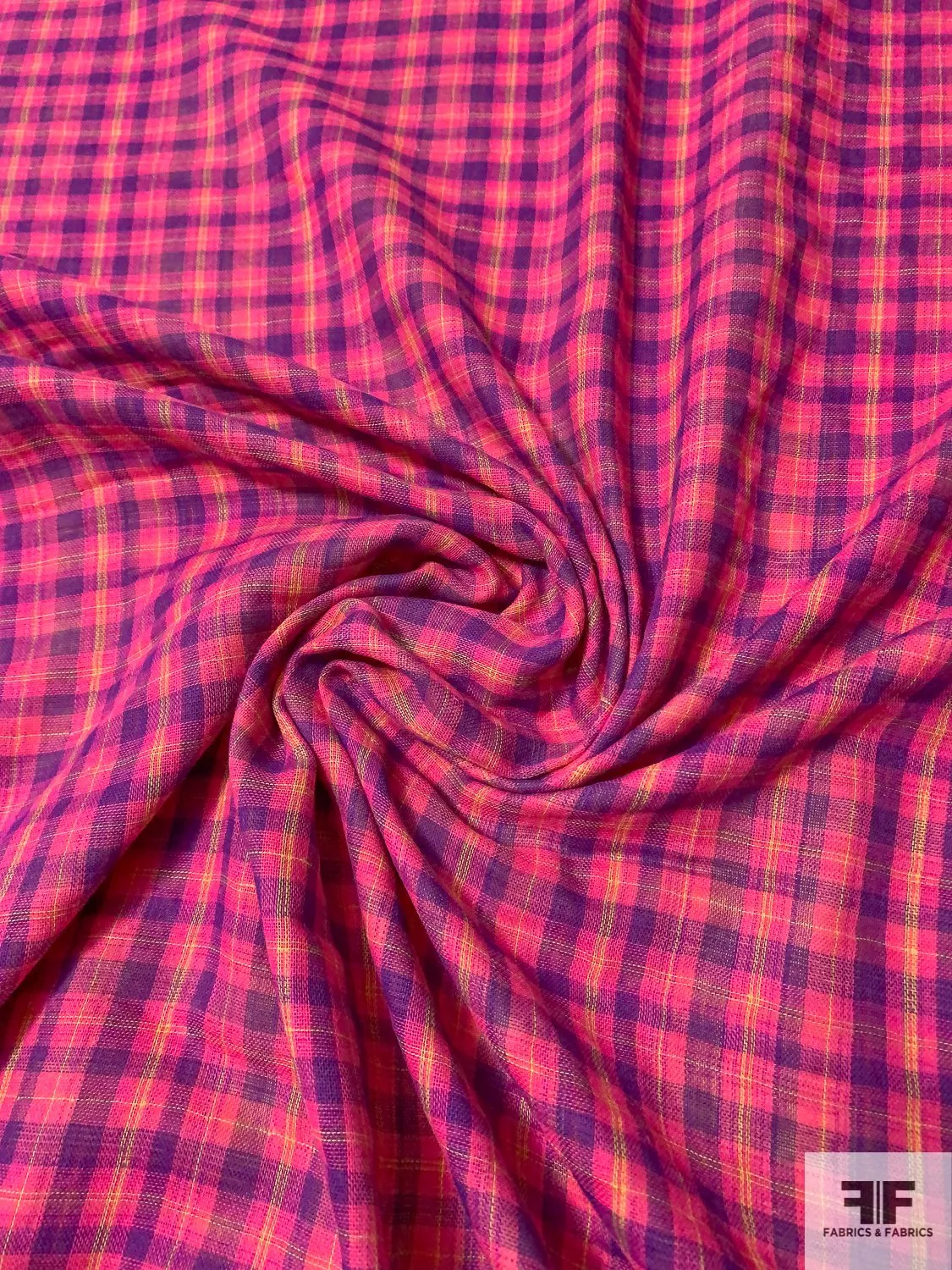 2-Ply Double Sided Plaid Cotton Voile - Hot Pink / Purple / Yellow