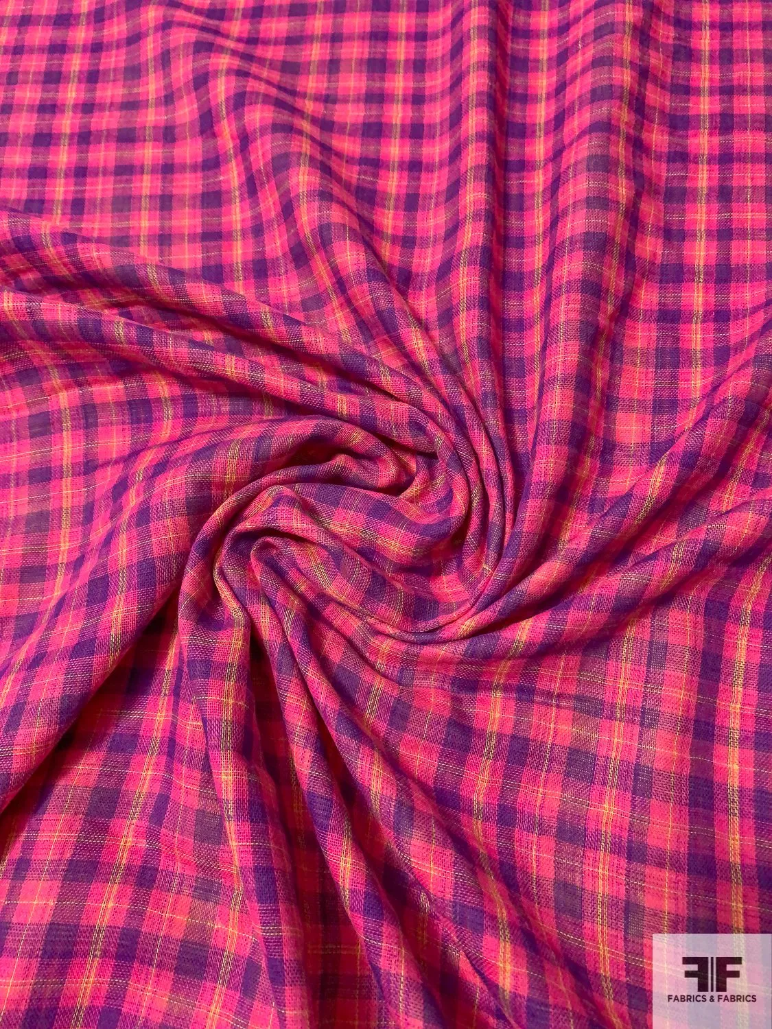 2-Ply Double Sided Plaid Cotton Voile - Hot Pink / Purple / Yellow