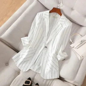 2022 New Summer Fashion Women Blazer Notched Collar Jacket Casual Korean Suit Coat Stripe Loose Office Lady Blazers Outerwear