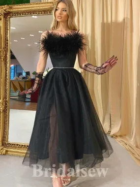 A-line Black Unique New Tulle Modest Princess Custom Party Prom Dresses PD1183