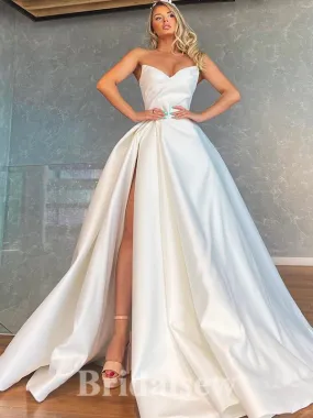 A-line New Satin Strapless Gorgeous Vintage Dream Beach Long Wedding Dresses, Bridal Gown WD483