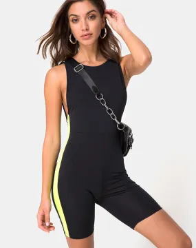 Acashi Unitard in Black with Lime Side Stripe