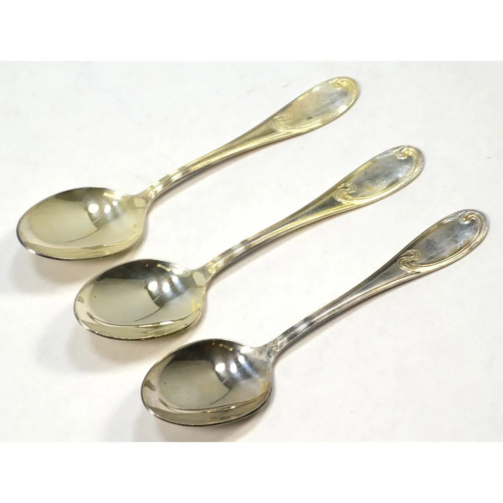 Antique ERCUIS SILVER-PLATE FLATWARE Lot; 3 Oval TEASPOON/FRUIT SPOONS Wave Patt