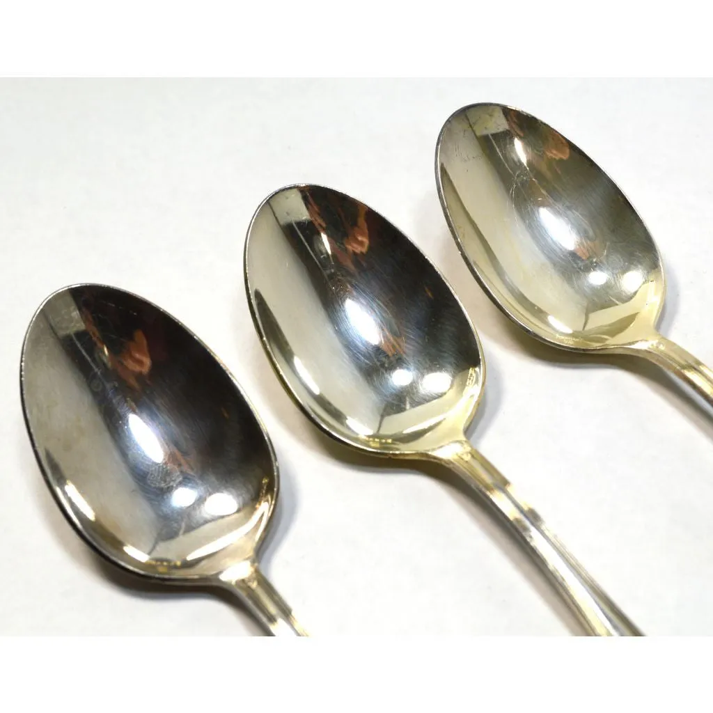 Antique ERCUIS SILVER-PLATE FLATWARE Lot; 3 Oval TEASPOON/FRUIT SPOONS Wave Patt