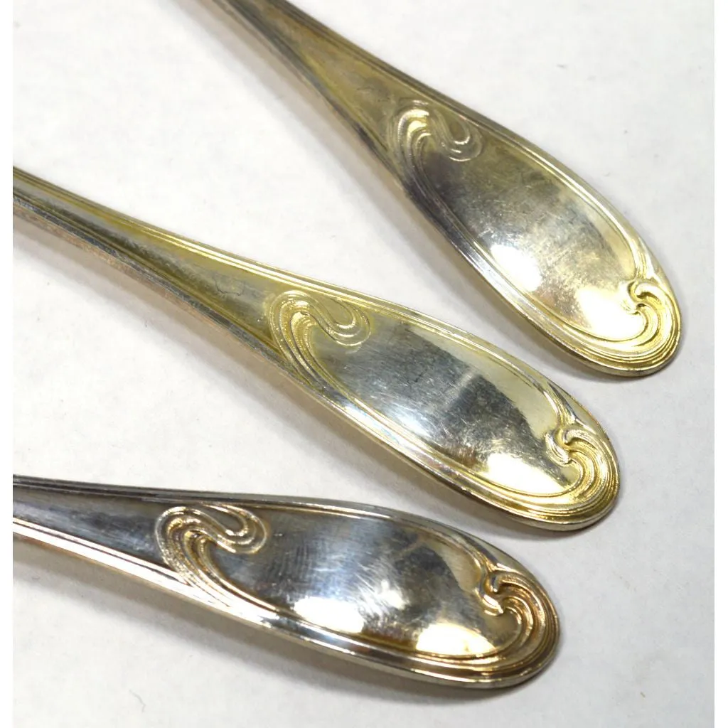 Antique ERCUIS SILVER-PLATE FLATWARE Lot; 3 Oval TEASPOON/FRUIT SPOONS Wave Patt