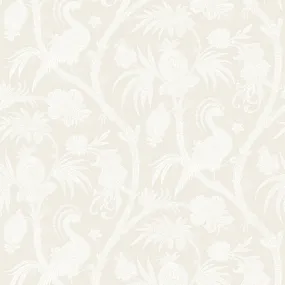 Balinese Peacock Wallcovering in Alabaster