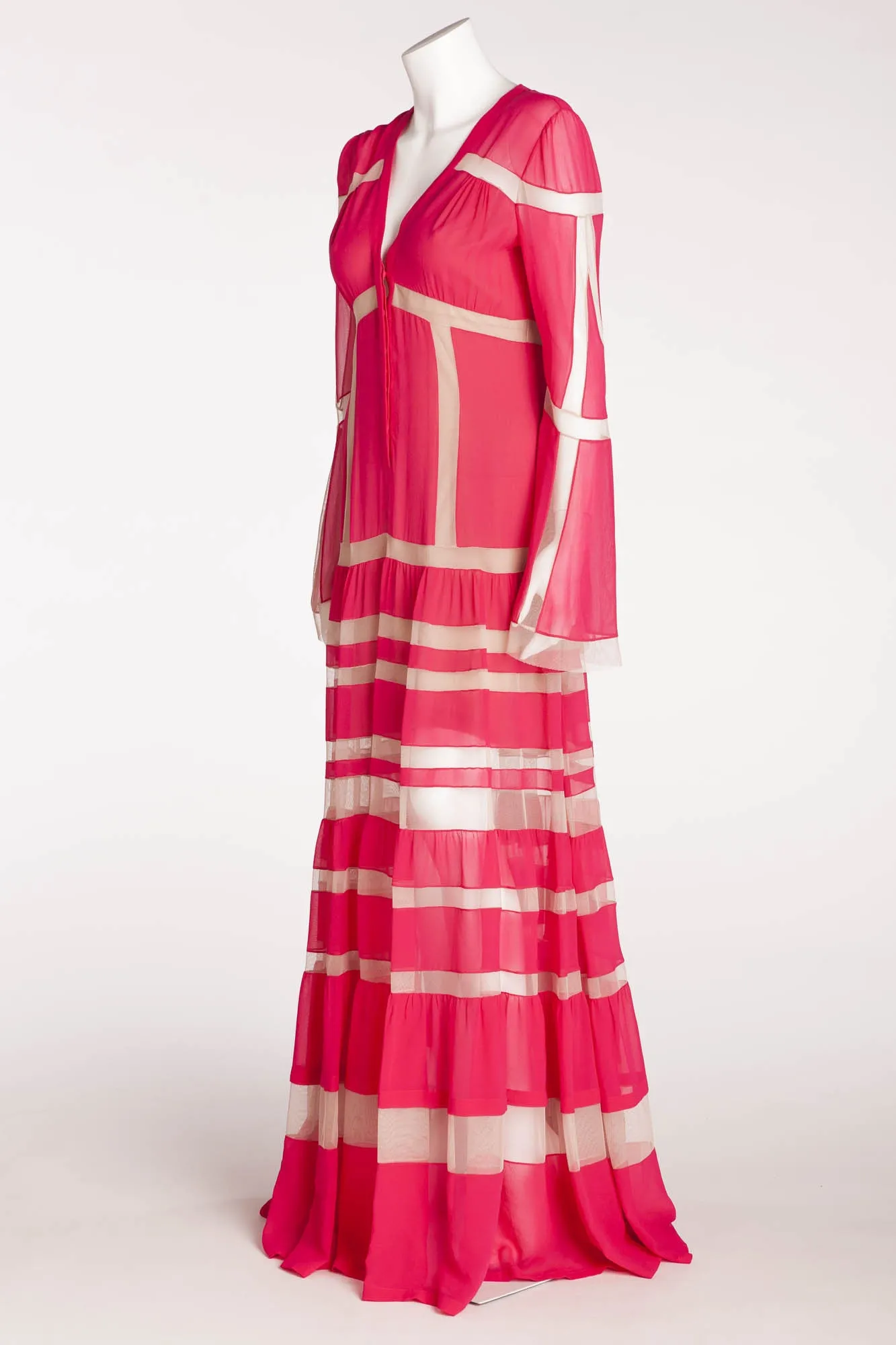 BCBG Maxazria Runway - "Sophy" Fuschia and Nude Long Sleeve Dress - S