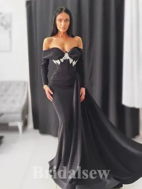 Black Long Sleeves Fashion Mermaid Best Elegant Evening Long Prom Dresses PD1106