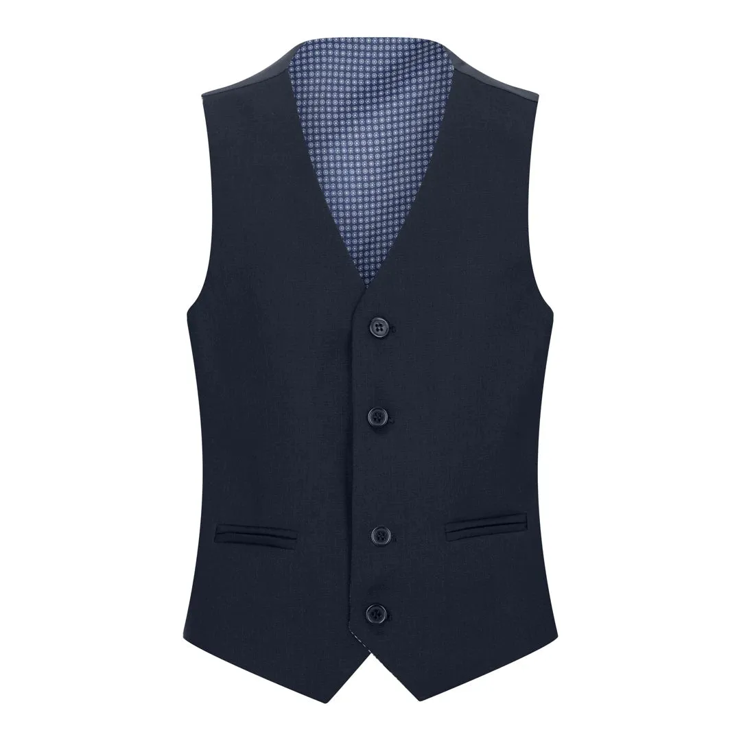 Boys Navy Blue 5 Piece Suit Blazer Waistcoat Shirt Tie Trousers Wedding Party