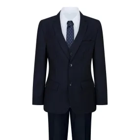 Boys Navy Blue 5 Piece Suit Blazer Waistcoat Shirt Tie Trousers Wedding Party