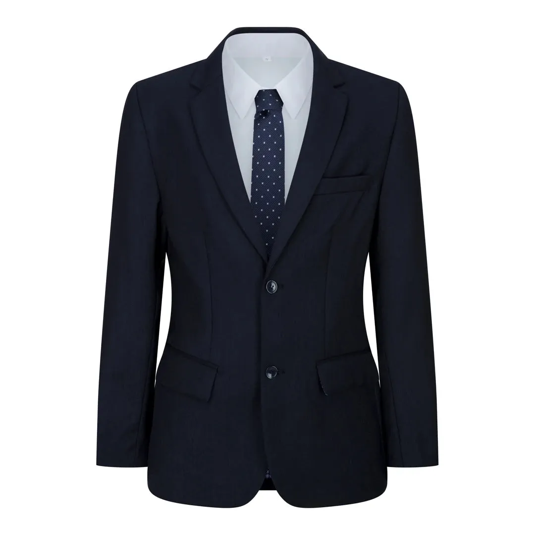 Boys Navy Blue 5 Piece Suit Blazer Waistcoat Shirt Tie Trousers Wedding Party