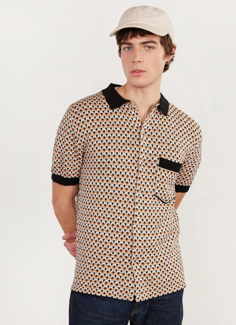 Casa Piccante Shirt | Knitted Cotton | Rust Jacquard