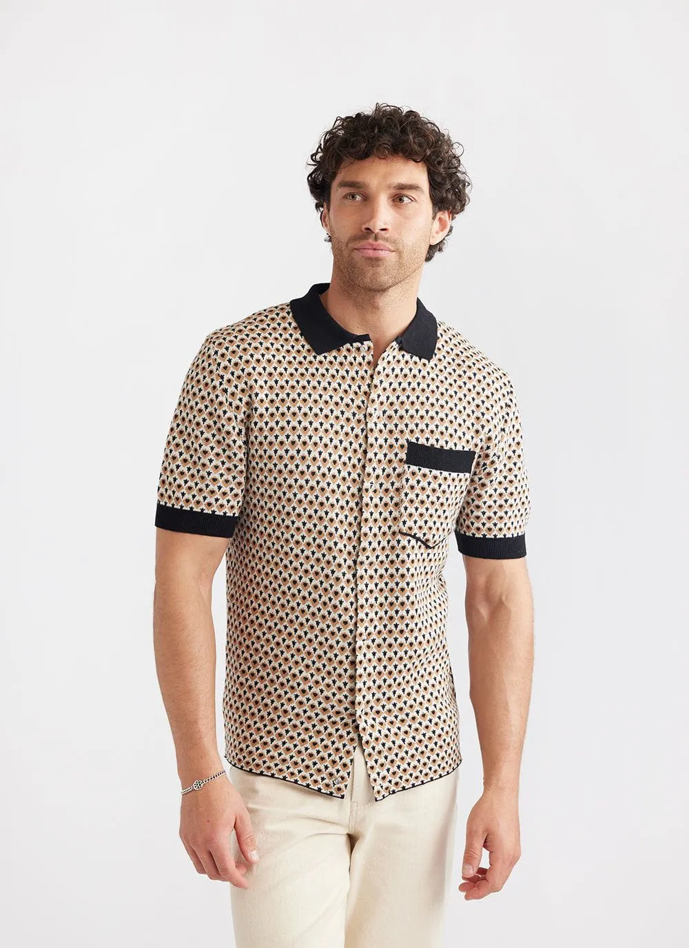 Casa Piccante Shirt | Knitted Cotton | Rust Jacquard