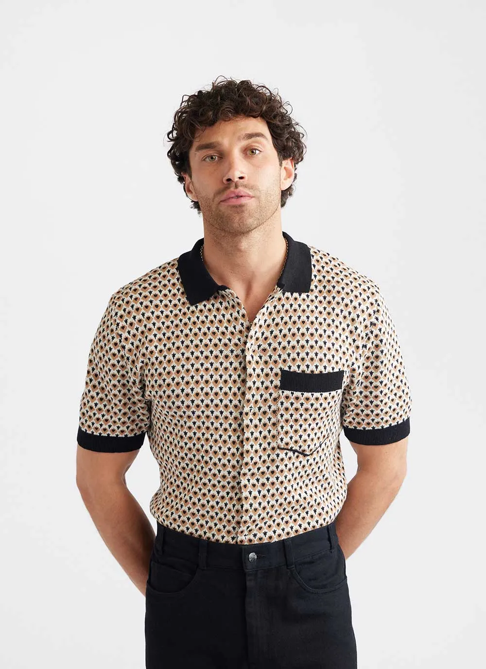 Casa Piccante Shirt | Knitted Cotton | Rust Jacquard