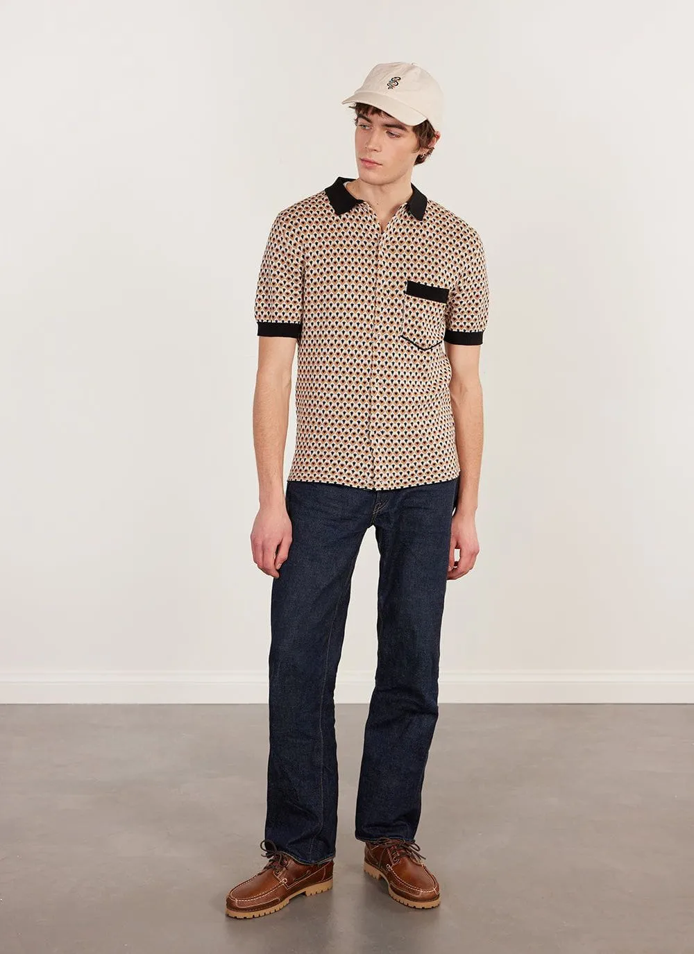 Casa Piccante Shirt | Knitted Cotton | Rust Jacquard