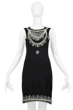 CHRISTIAN DIOR BY JOHN GALLIANO BLACK SILK DRESS WITH PEARLS & CRYSTAL EMBELLISHMENTS