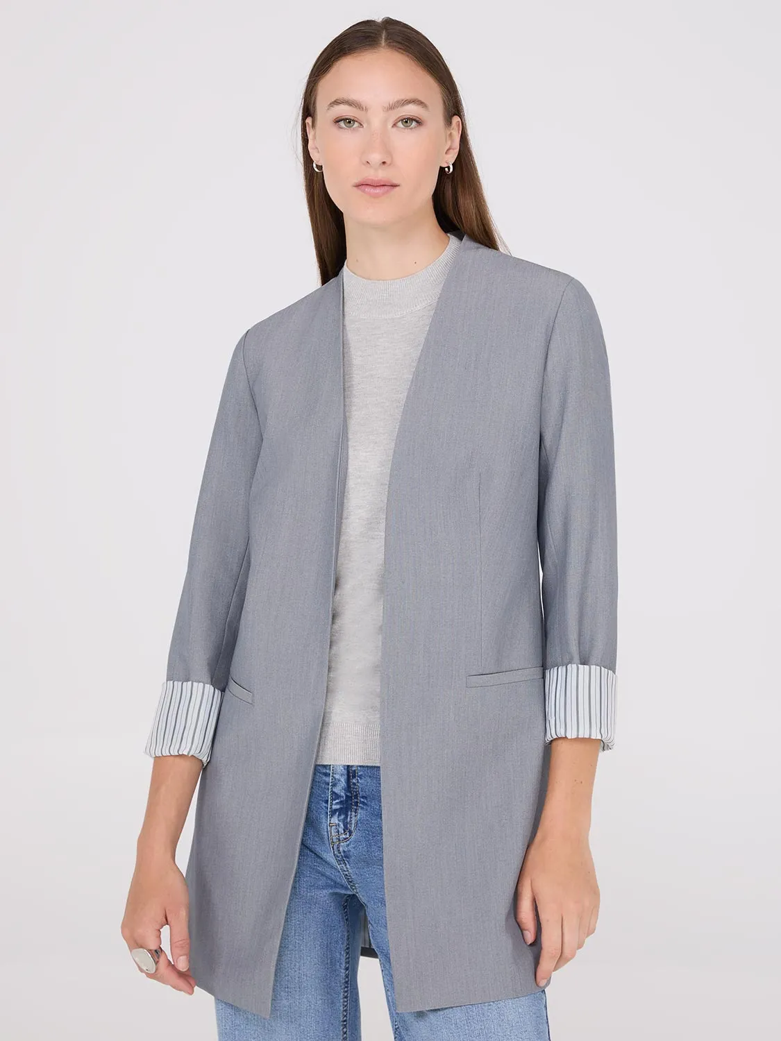 Collarless Open Blazer