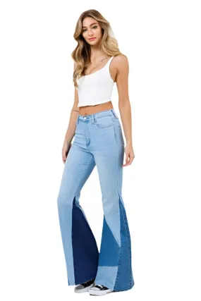 Color Block Side Slit Flare Jeans