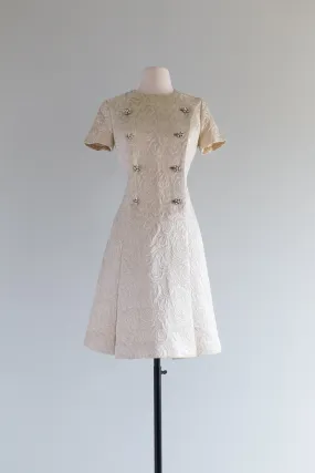 Darling 1960's Metallic Silk Brocade Cocktail Dress / SM