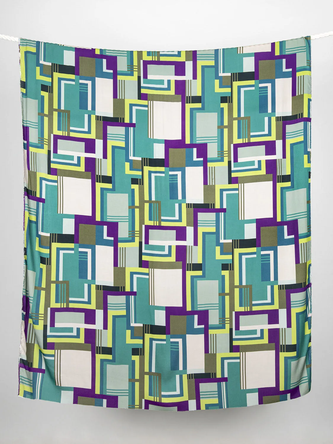 Deconstructed Plaid Print Viscose - Blue   Green   Purple