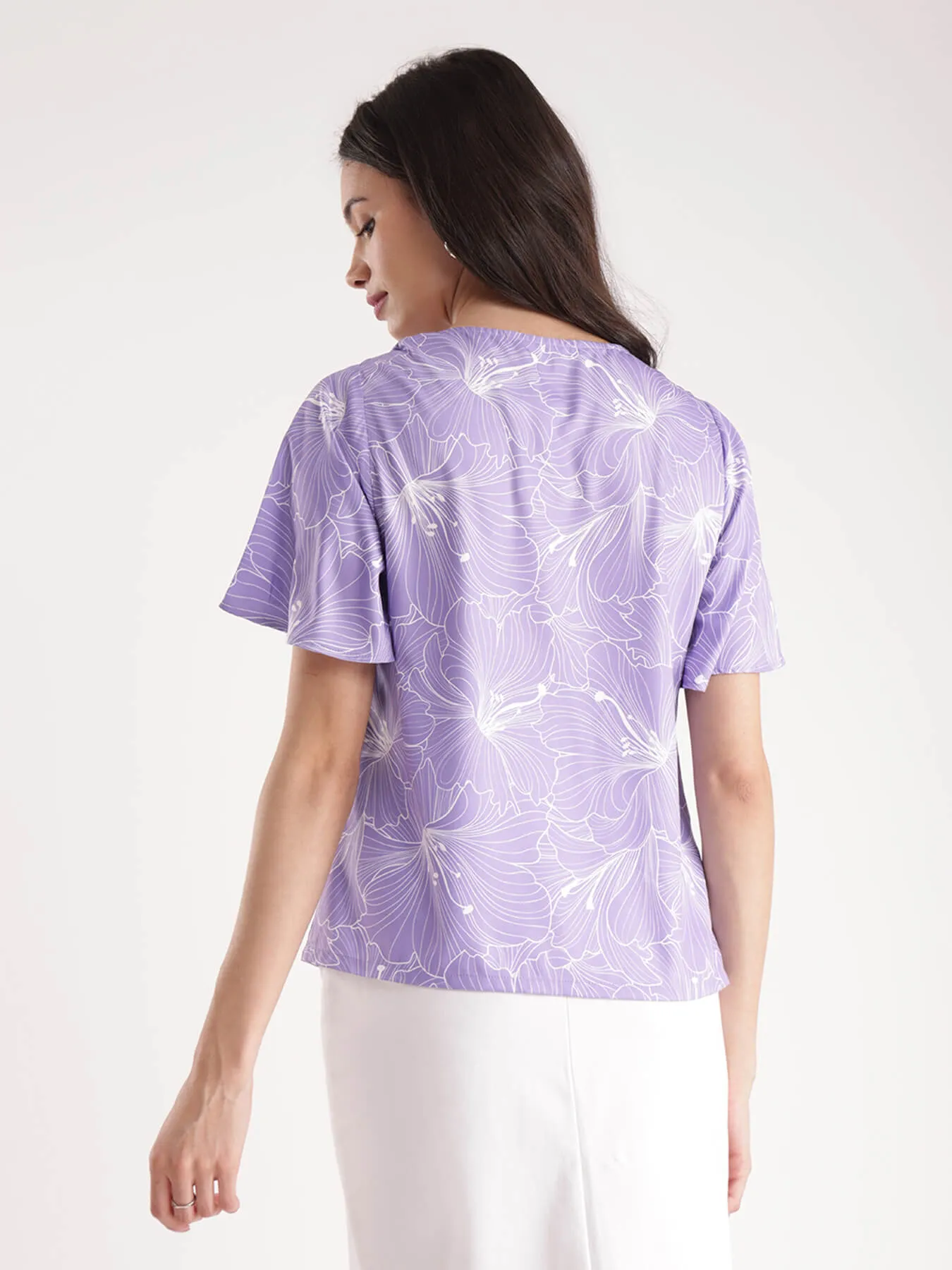 Floral Bell Sleeves Top - Lilac