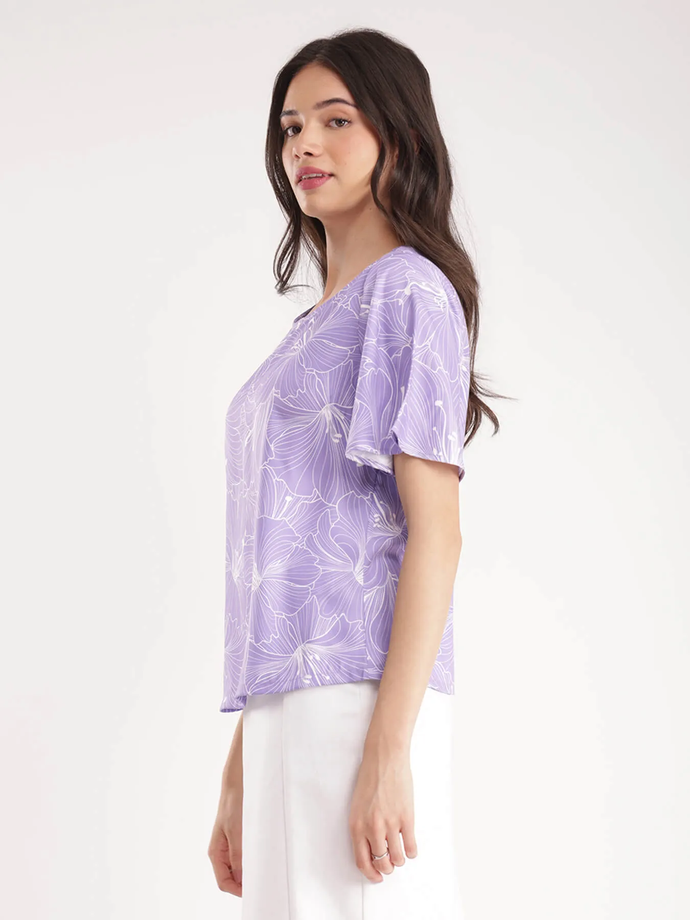 Floral Bell Sleeves Top - Lilac