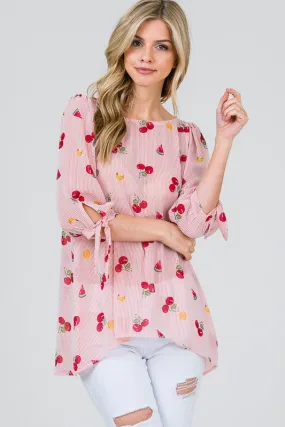 Fruit and Stripe Print Blouse