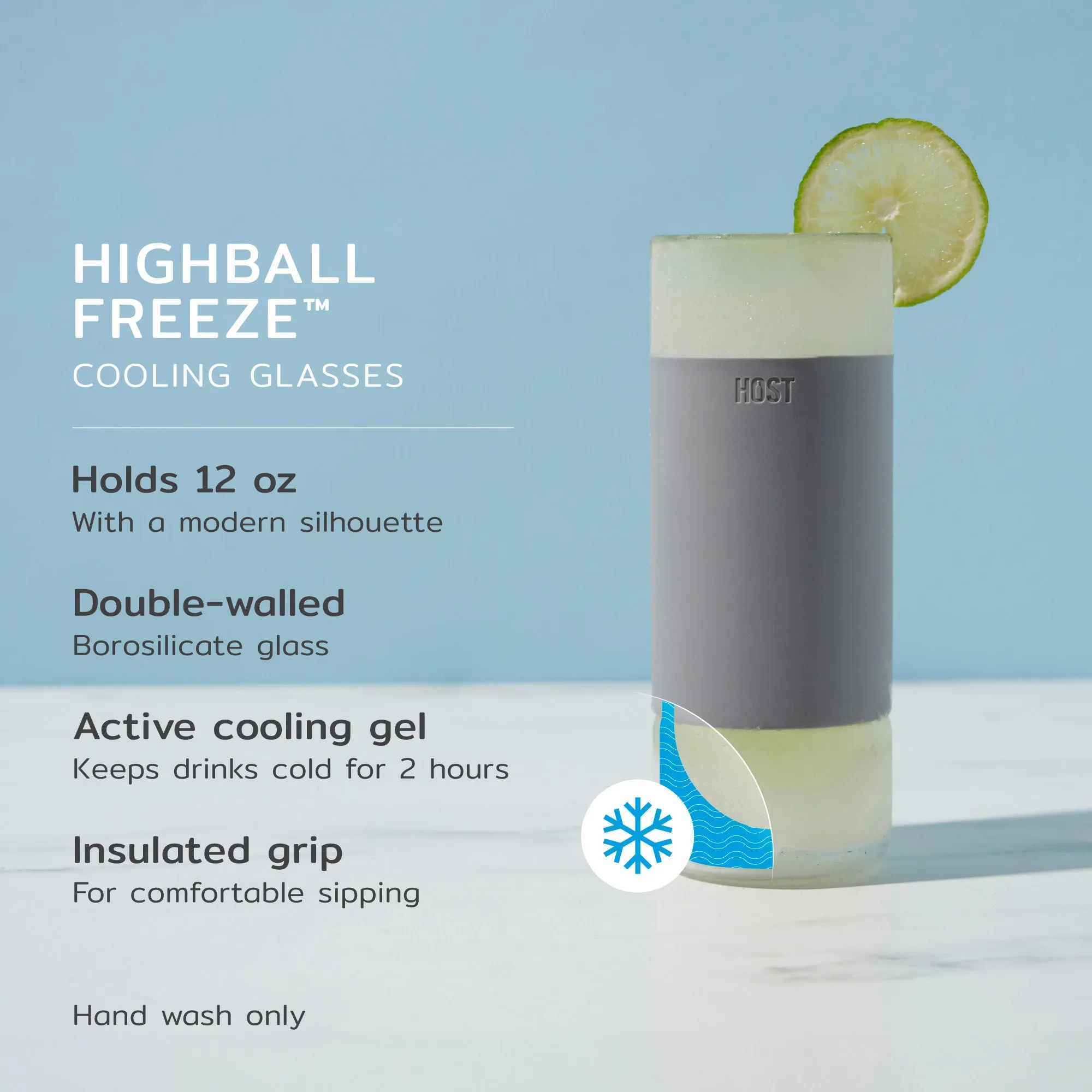 Glass Highball FREEZE™ Cooling Cups in Gray, Set of 2