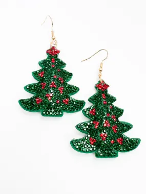 Green & Red Sparkle Tree Earrings