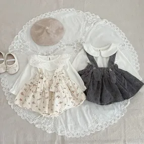 Lace Sleeve Suspender Skirt Set for Girls