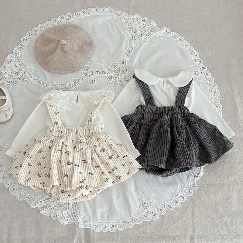 Lace Sleeve Suspender Skirt Set for Girls