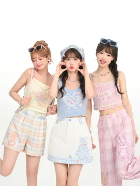 Lovely Bunny Sweet Suspender Sleeveless Crop Tops