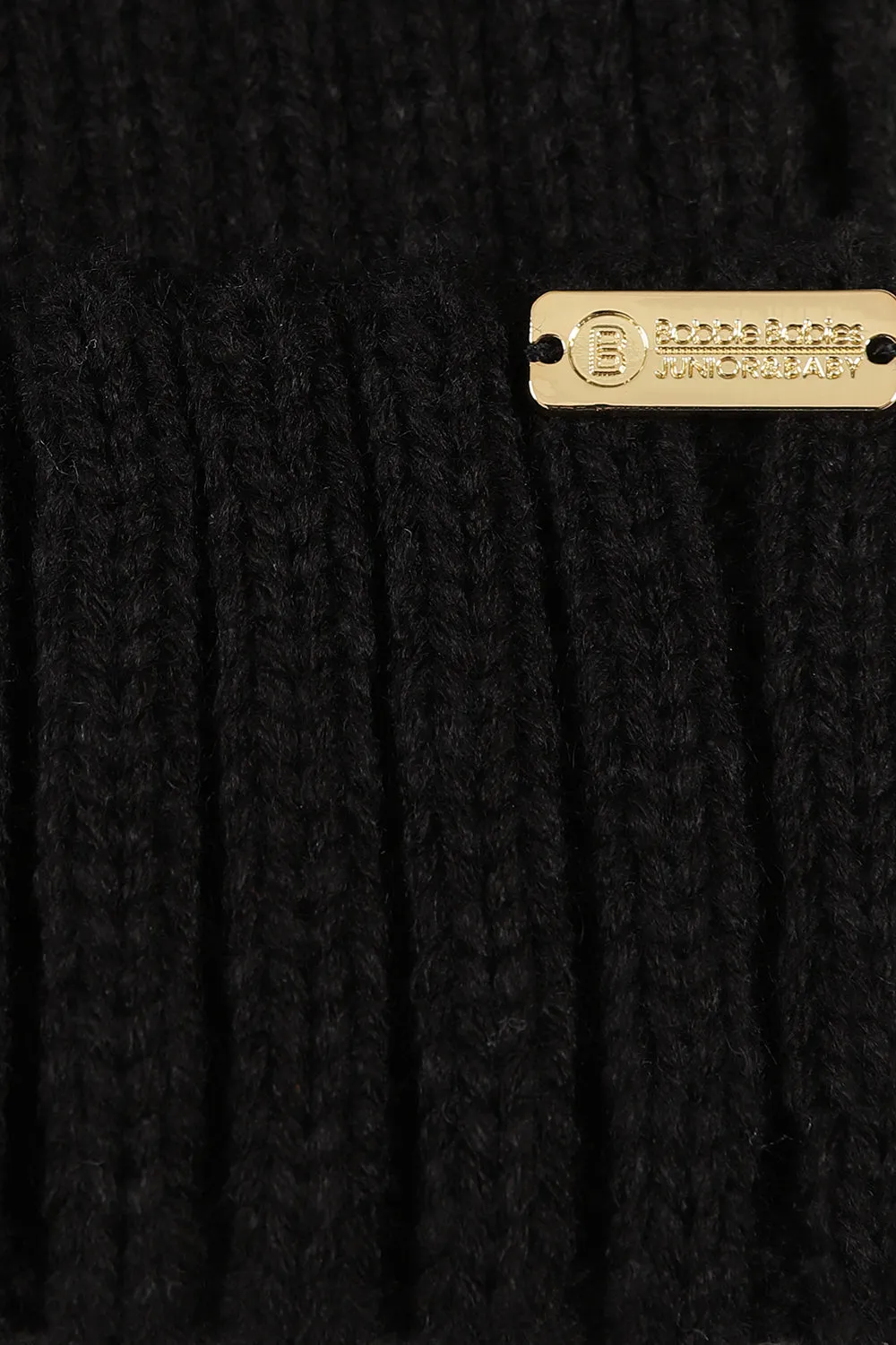 Luxe ribbed pompom beanie in Black