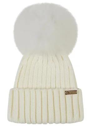 Luxe ribbed pompom beanie in Ivory