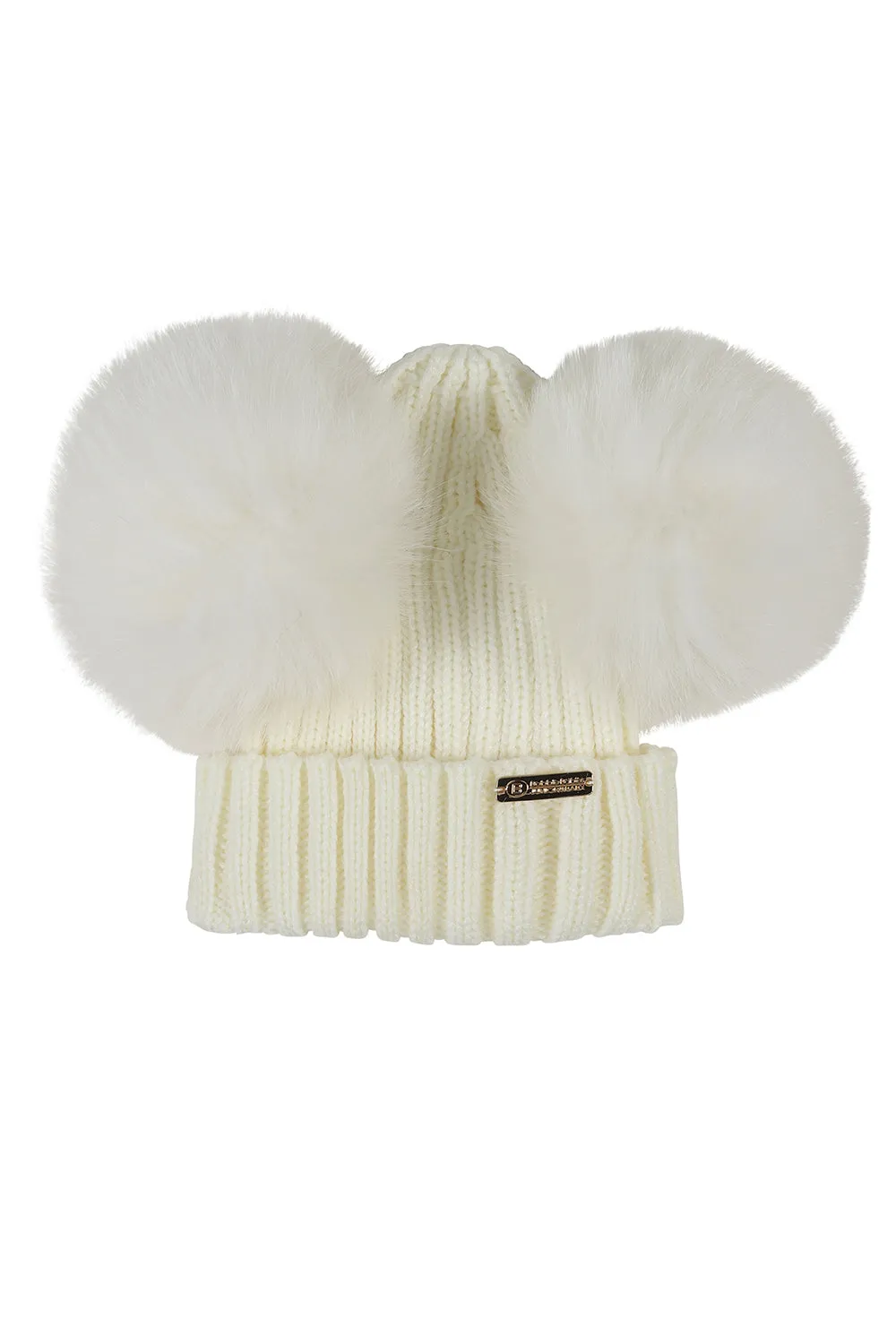 Luxe ribbed pompom beanie in Ivory