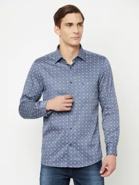 Men's Blue Party Geometric Ditsy Print Full Sleeve Shirt