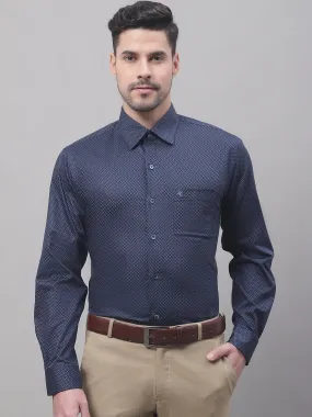 Men's Navy Blue Party Geometric Ditsy Print Full Sleeve Shirt