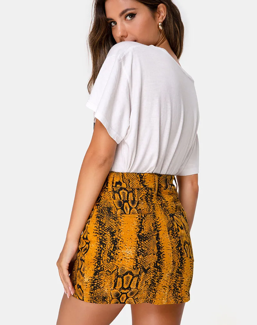 Mini Broomy Skirt in Snake Mustard