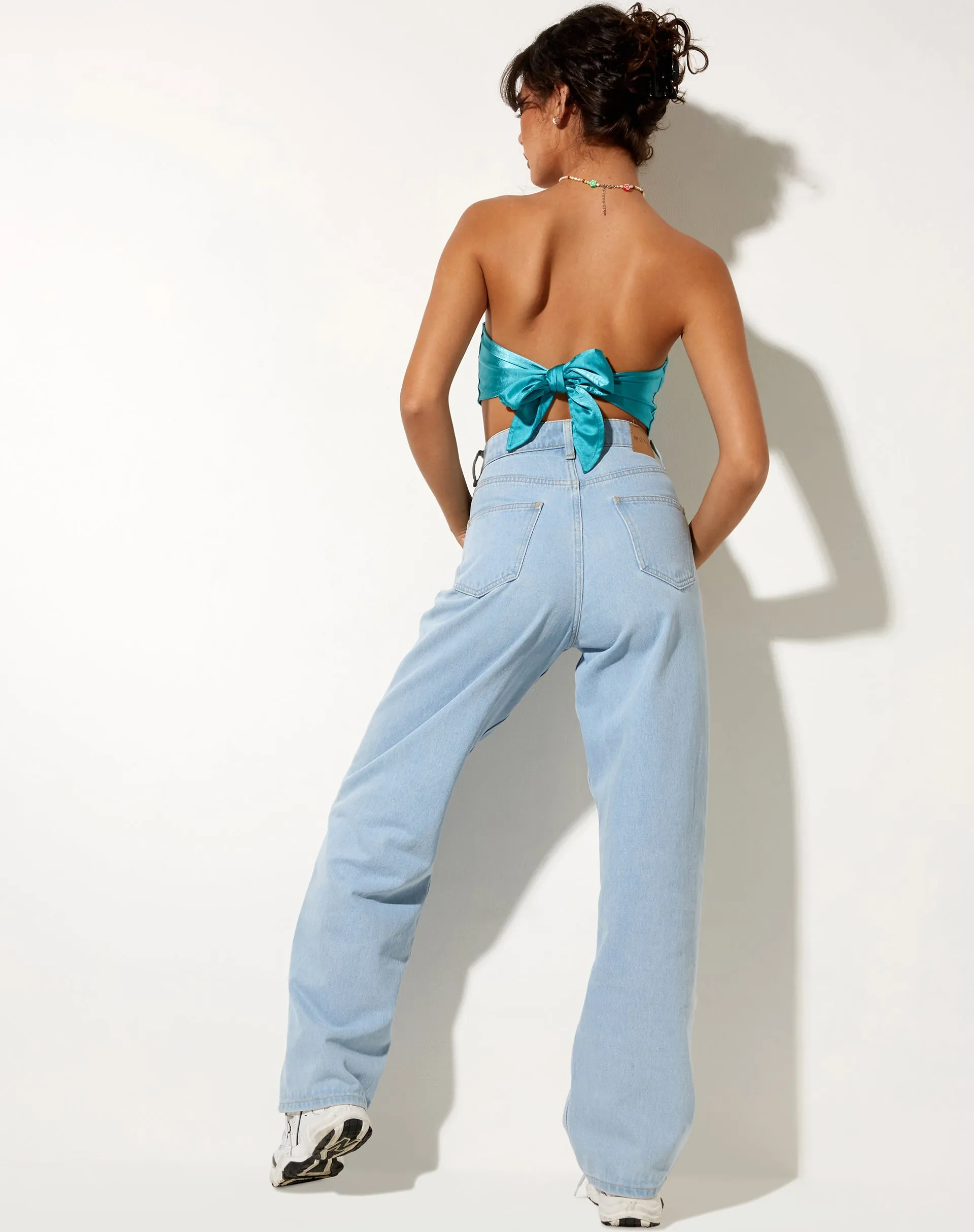 Nolda Crop Top in Satin Aqua Blue