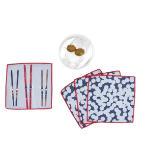 Nordic Ski blu Kitchen Reusable Cocktail Napkins (Set of 8)