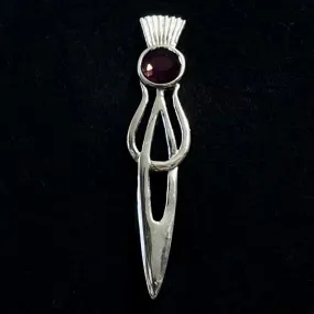 Pewter Thistle Kilt Pin - Purple Stone