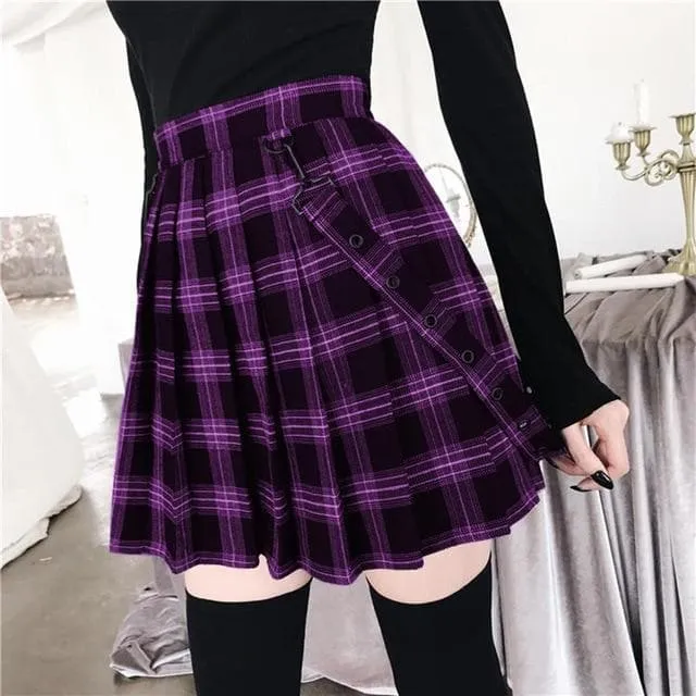 Plaid High Waist Skirt with Suspenders (S to 5XL!)