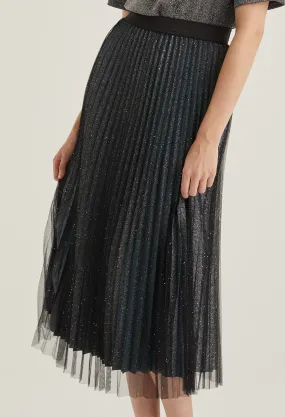 Starlight Glitter Pleated Midi Skirt