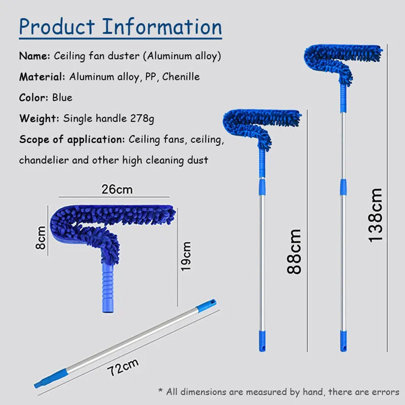 T-Shape Ceiling Fan Duster   Extendable Pole Absorb Dust Telescopic Rod Washable Microfiber Cleaner Cleaning Brush Tools