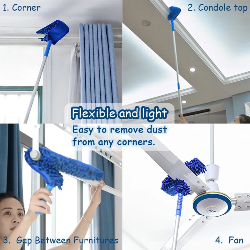 T-Shape Ceiling Fan Duster   Extendable Pole Absorb Dust Telescopic Rod Washable Microfiber Cleaner Cleaning Brush Tools