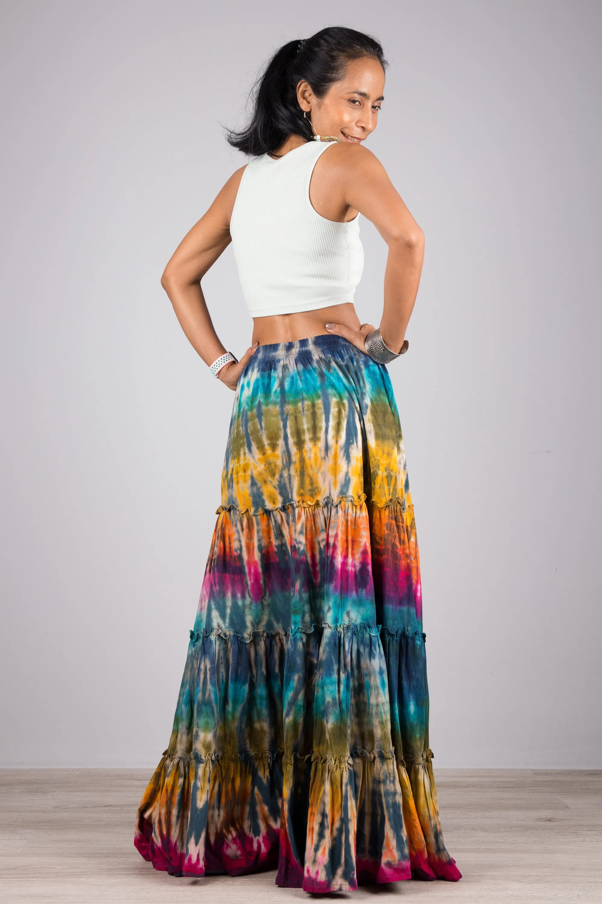 Tie dye skirt | Tiered maxi skirt | Rainbow swirl skirt